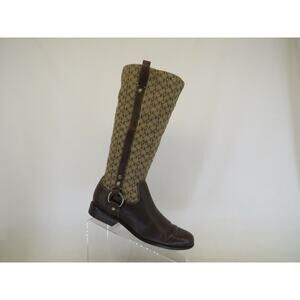 ANNE KLEIN Womens Brown Leather Zip Logo Knee High Fashion Boots Size 7 M